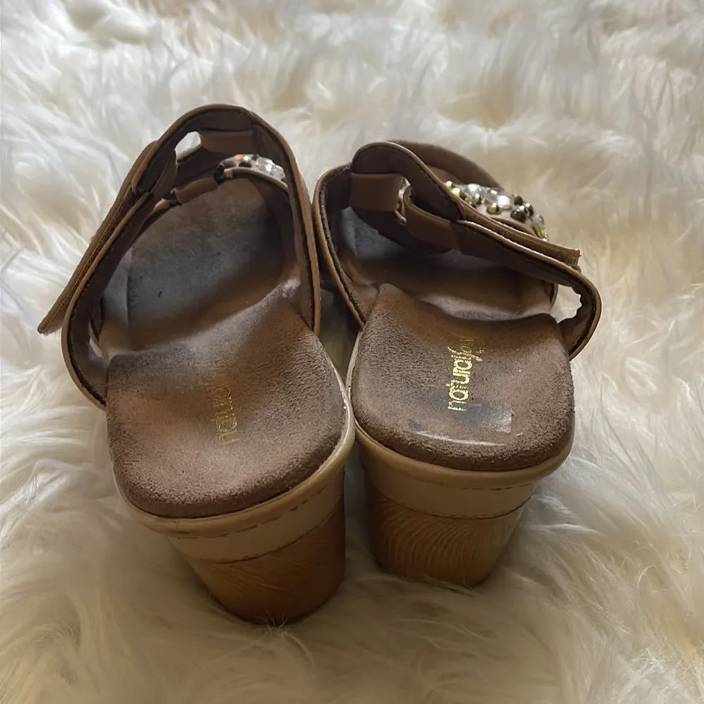 Natural Soul Tan Cream gemstone slip on sandals with Velcro side …